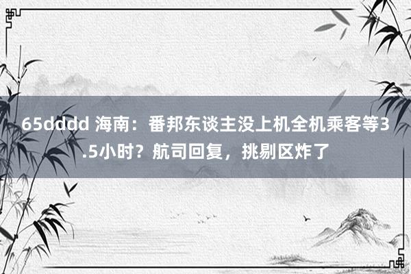 65dddd 海南：番邦东谈主没上机全机乘客等3.5小时？航司回复，挑剔区炸了